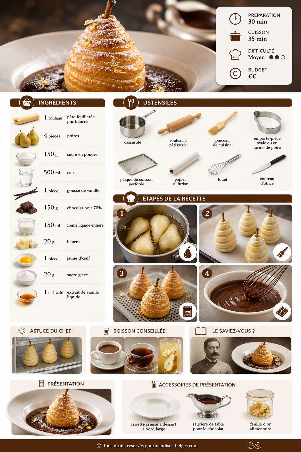 Fiche recette Poire feuilletée sauce chocolat de Cyril Lignac : la recette irrésistible Fiche recette Poire feuilletée sauce chocolat de Cyril Lignac : la recette irrésistible