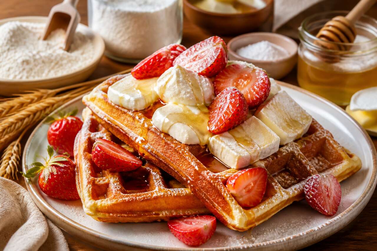 Recette de gaufre au mascarpone, fraises et fromage