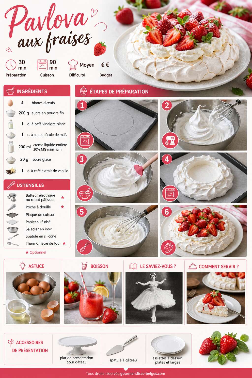 Fiche recette Recette de pavlova aux fraises : un dessert léger et gourmand Fiche recette Recette de pavlova aux fraises : un dessert léger et gourmand