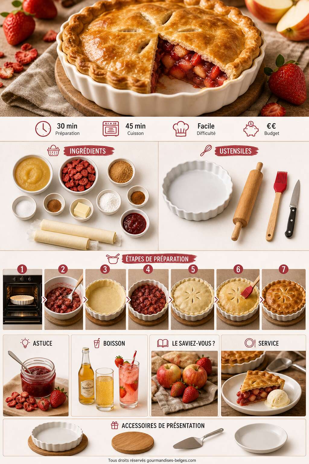 Fiche recette Recette de tourte aux pommes et fraises maison