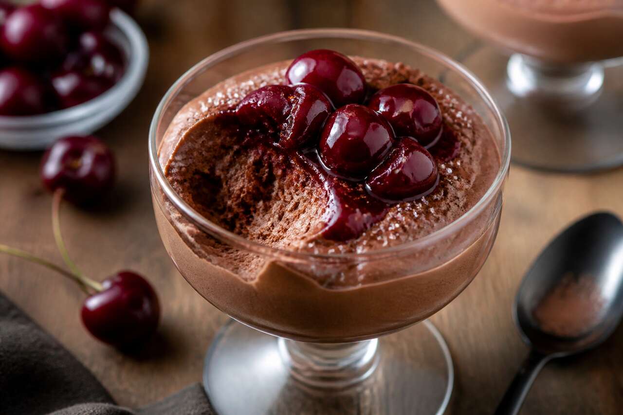 Recette de mousse au chocolat, cerise et kirsch