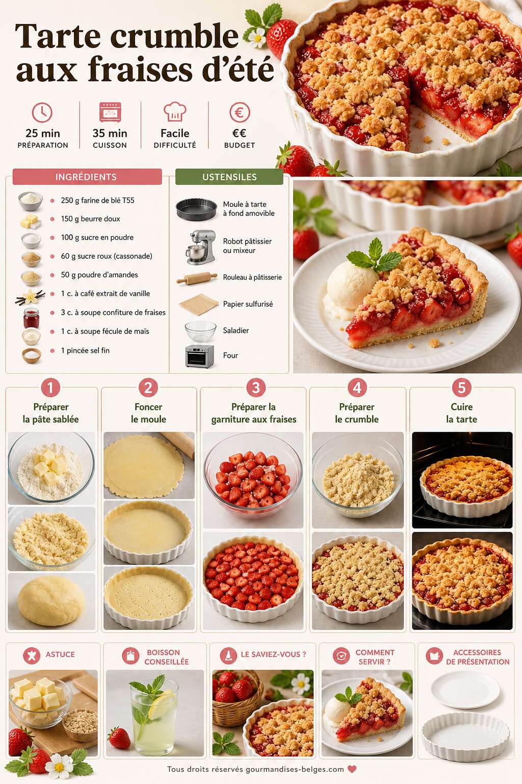 Fiche recette Recette de tarte crumble aux fraises d'&eacute;t&eacute;
