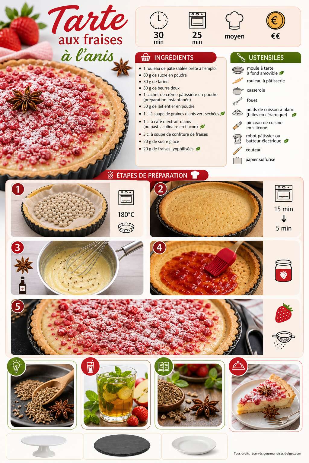 Fiche recette Recette de tarte aux fraises à l'anis Fiche recette Recette de tarte aux fraises à l'anis