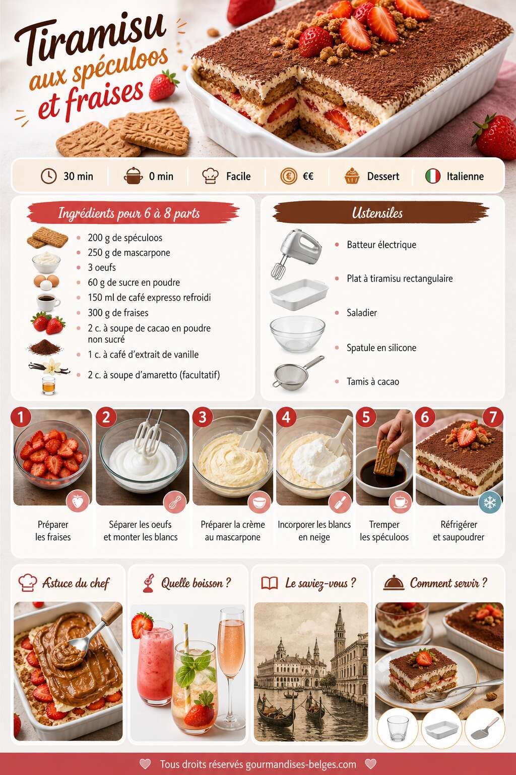 Fiche recette Recette du tiramisu aux spéculoos et fraises Fiche recette Recette du tiramisu aux spéculoos et fraises