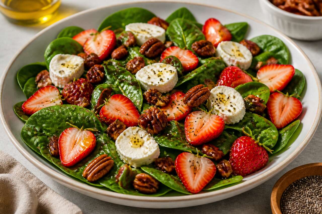 Recette de salade d'été aux fraises, épinards et noix de pécan