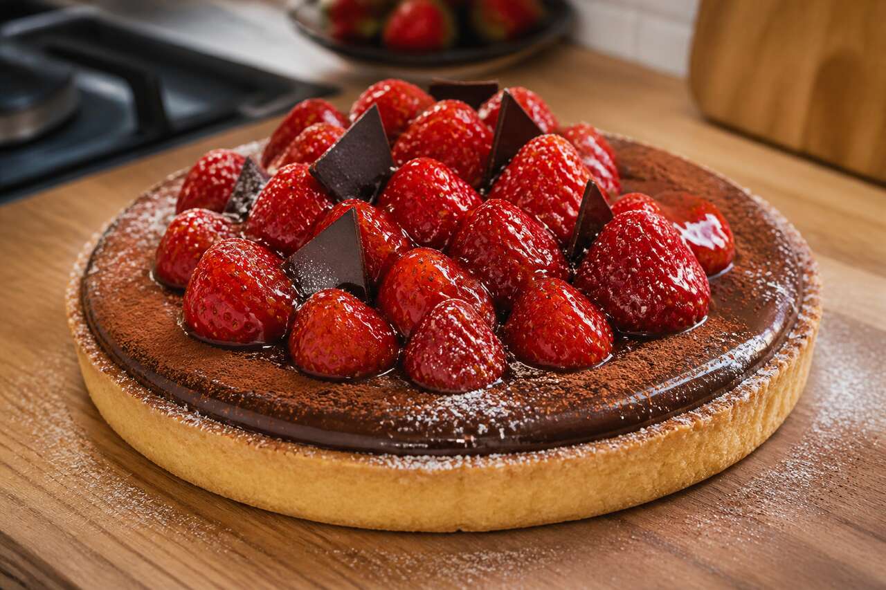 Recette de tarte aux fraises chocolatée