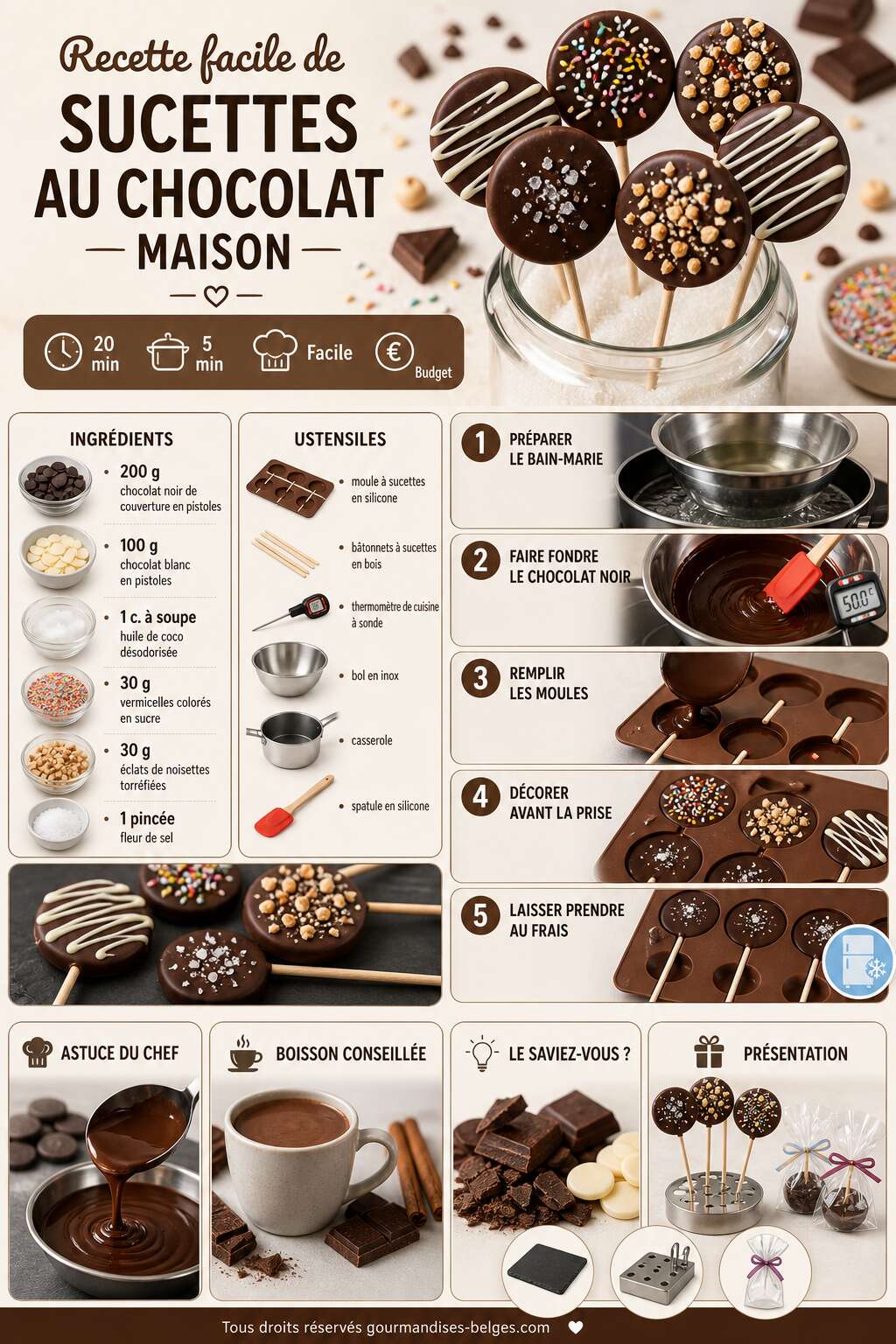 Fiche recette Recette facile de sucettes au chocolat maison