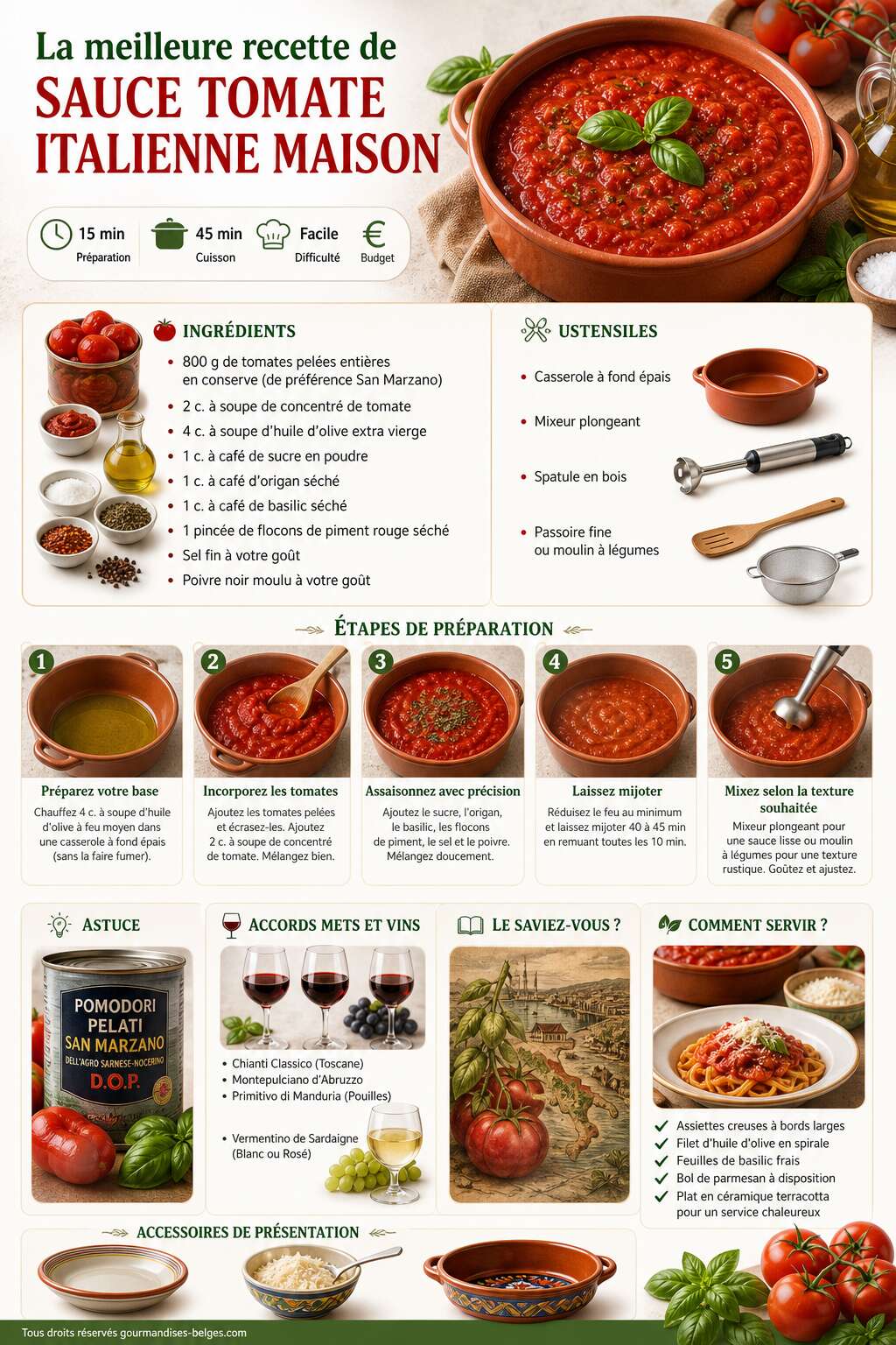 Fiche recette La meilleure recette de sauce tomate italienne maison
