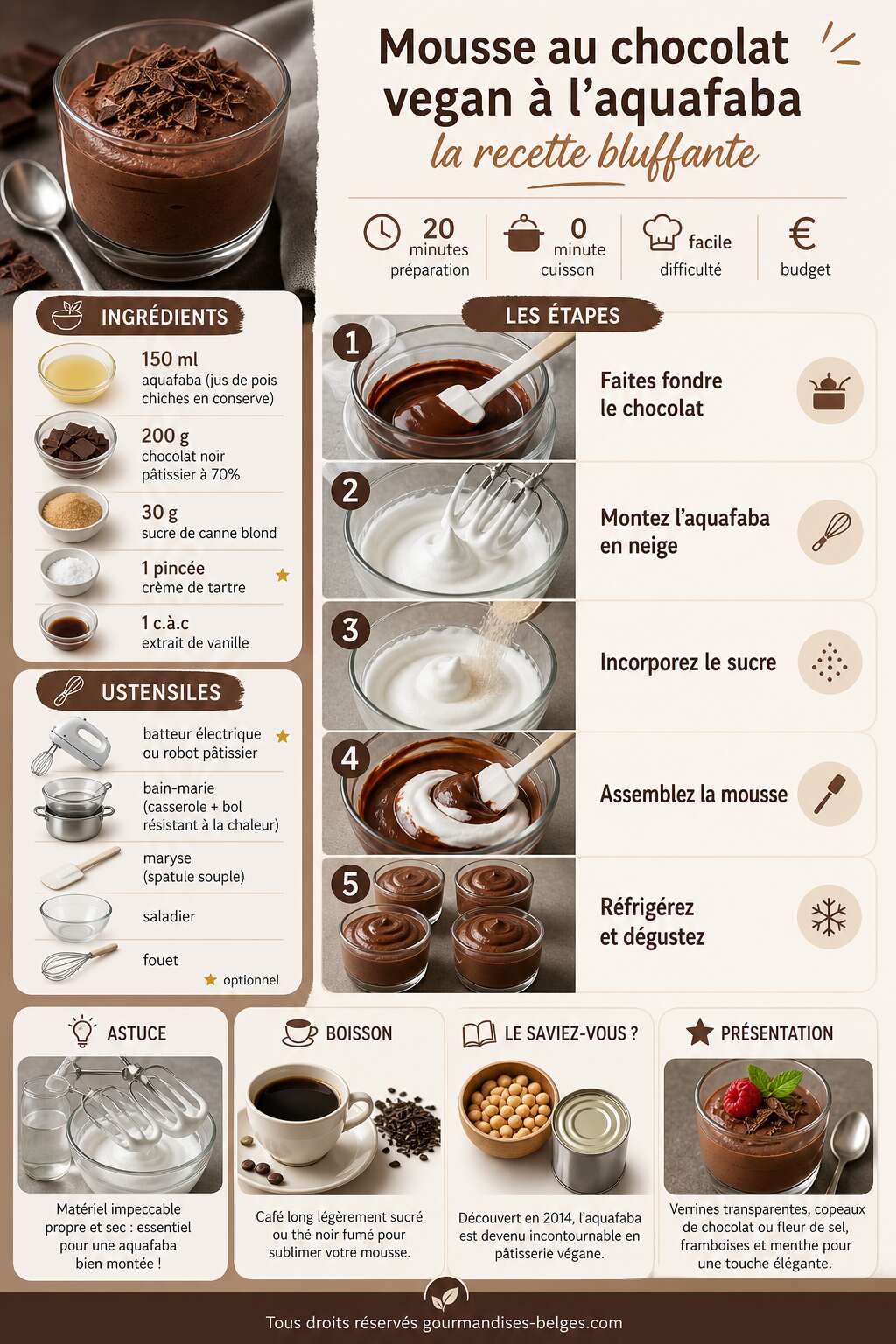 Fiche recette Mousse au chocolat vegan &agrave; l'aquafaba : la recette bluffante
