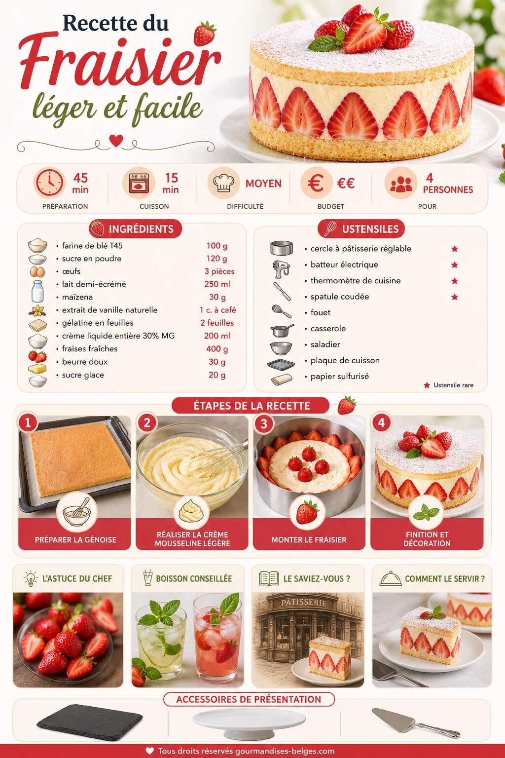 Fiche recette Recette du fraisier léger et facile Fiche recette Recette du fraisier léger et facile