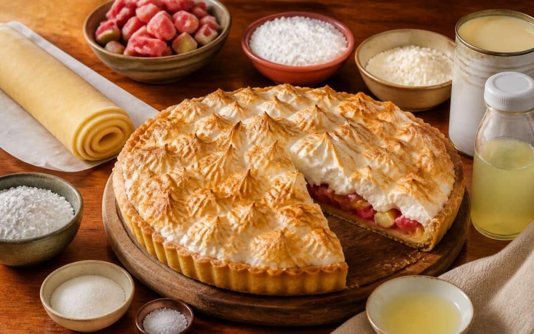 Recette de tarte à la rhubarbe meringuée
