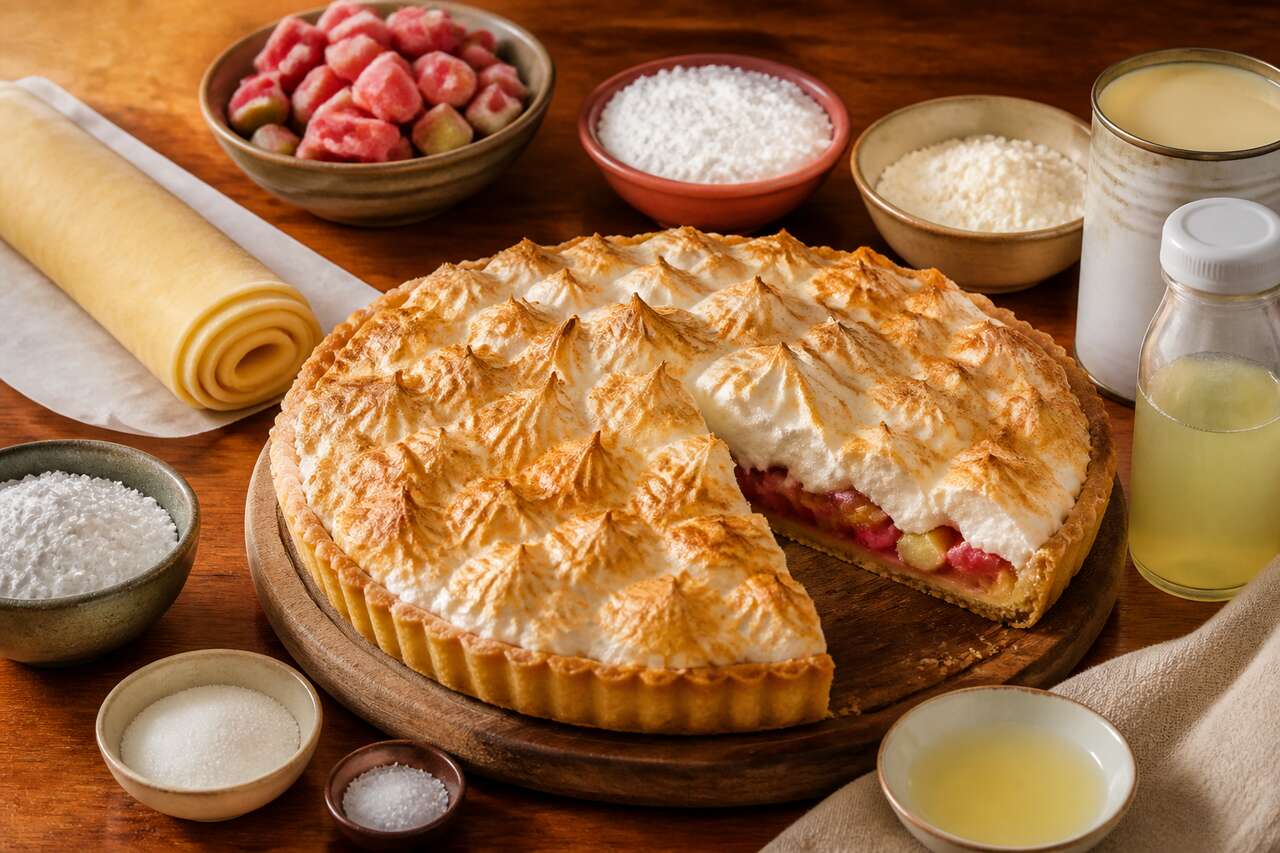 Recette de tarte à la rhubarbe meringuée