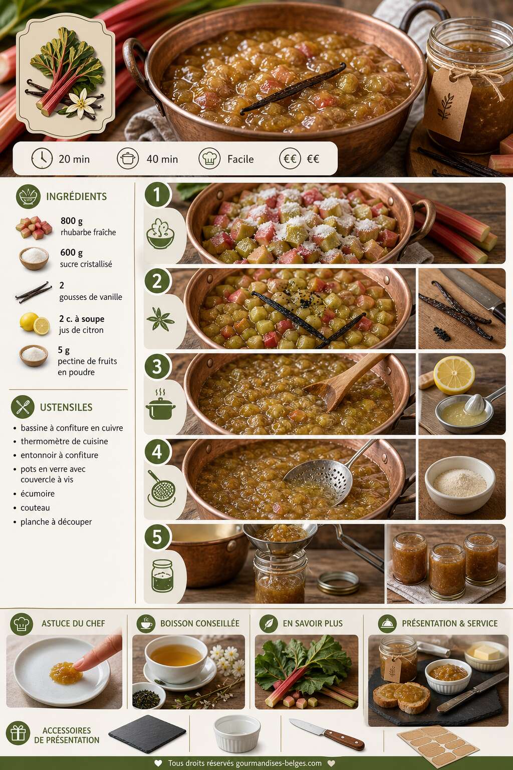Fiche recette Recette de confiture de rhubarbe à la vanille Fiche recette Recette de confiture de rhubarbe à la vanille