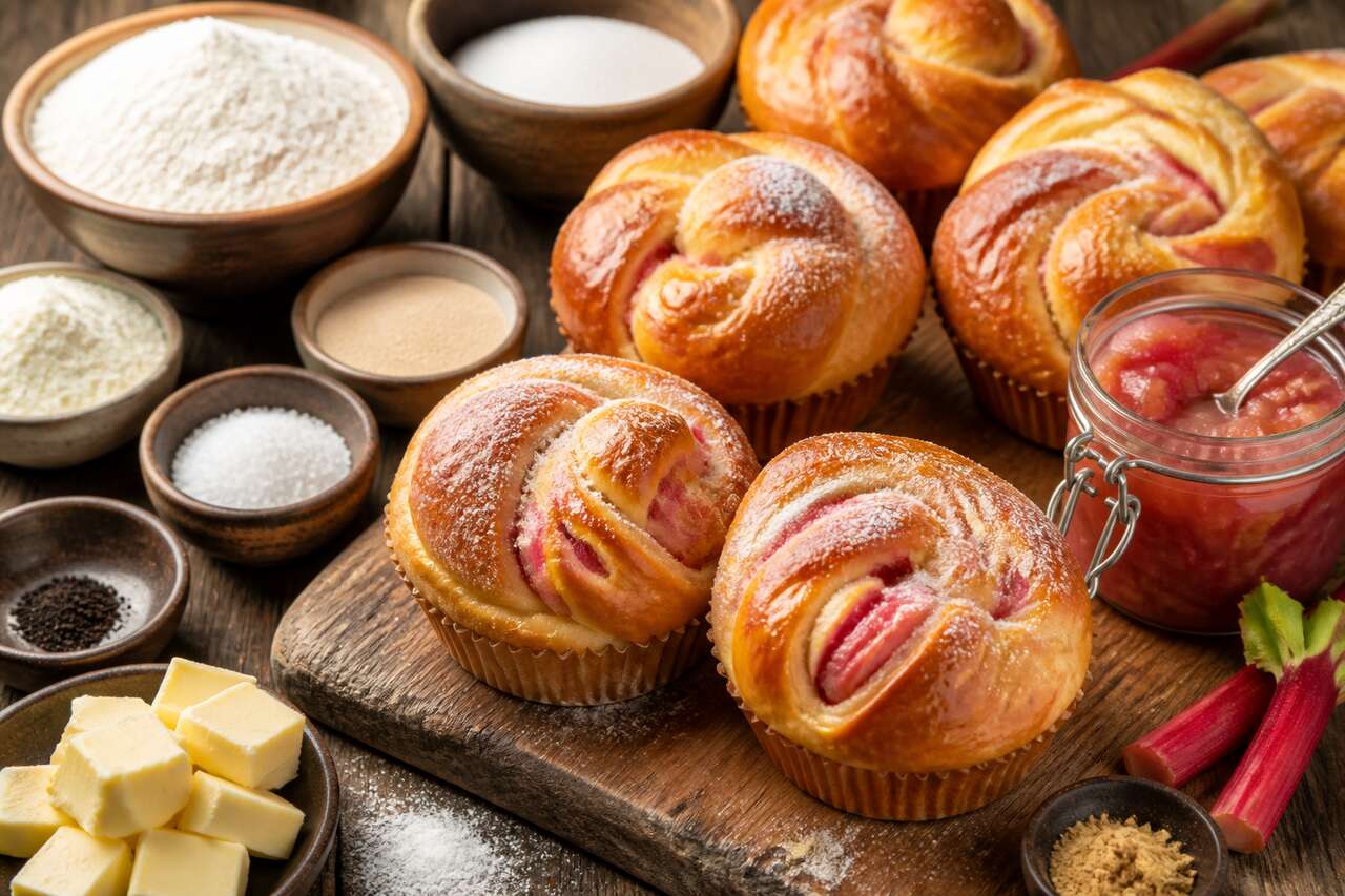 Recette de brioches à la vanille et à la rhubarbe
