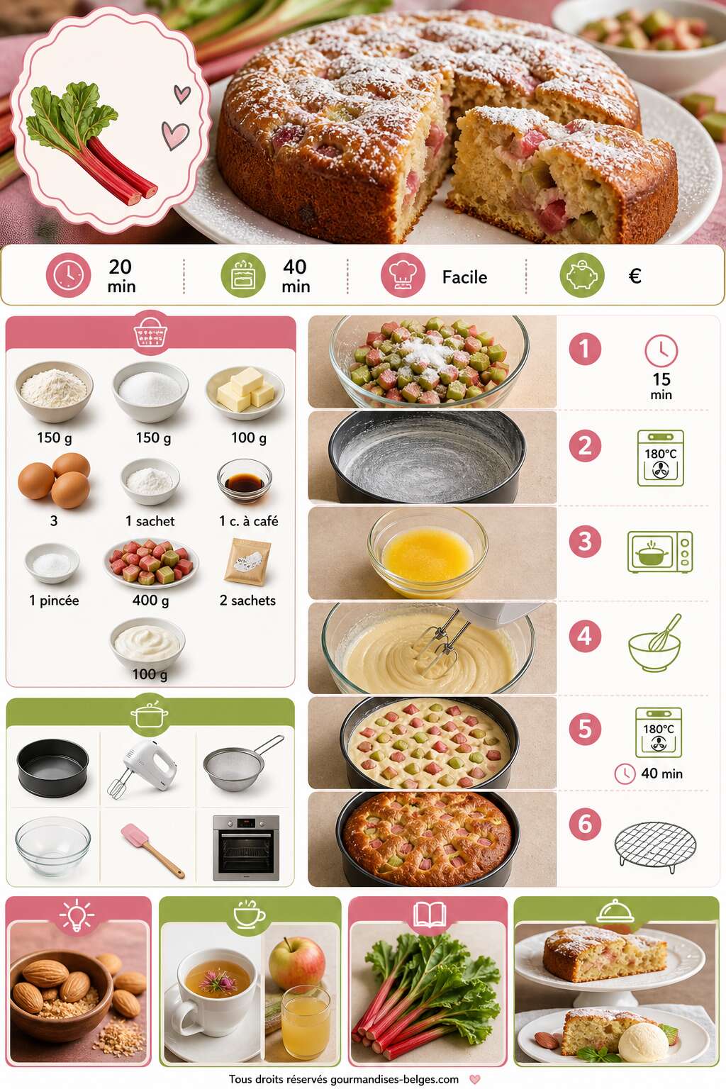 Fiche recette Recette du moelleux &agrave; la rhubarbe fondant et facile