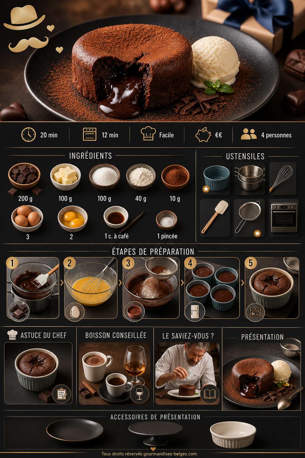 Fiche recette Recette du gâteau fondant au chocolat pour la fête des Pères à préparer à l'avance Fiche recette Recette du gâteau fondant au chocolat pour la fête des Pères à préparer à l'avance