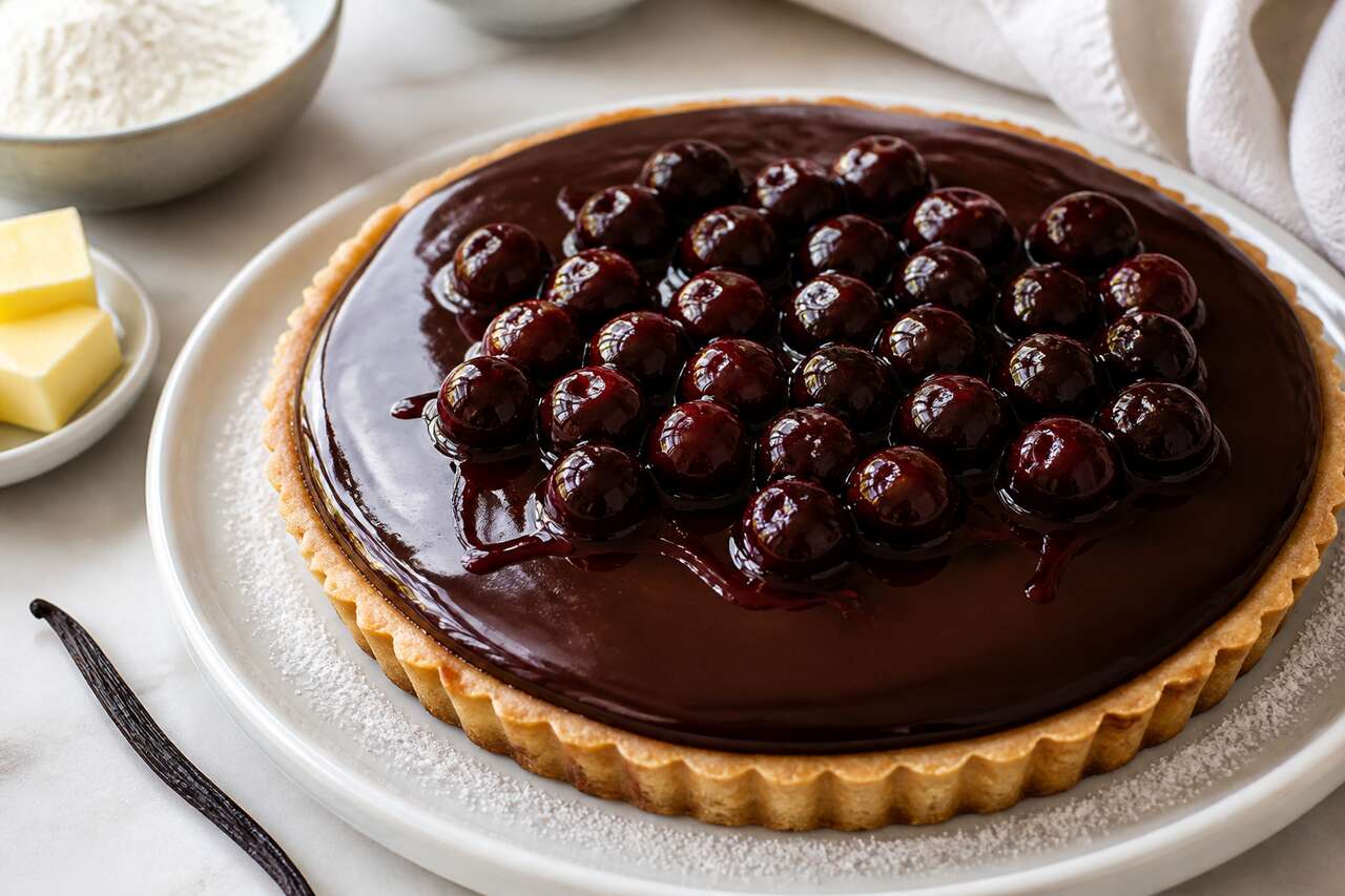 Recette de tarte au chocolat et aux cerises