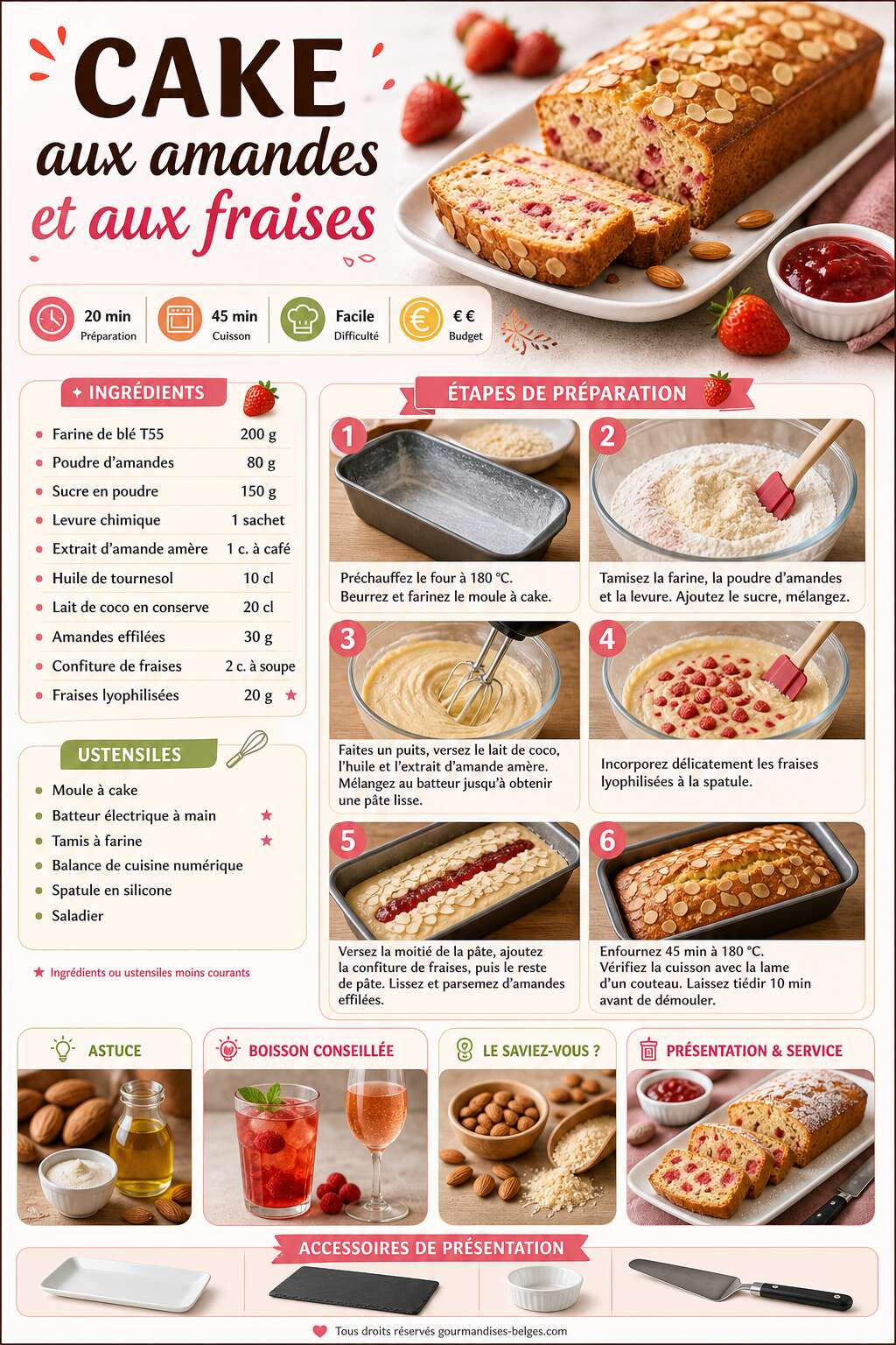 Fiche recette Recette du cake aux amandes et aux fraises Fiche recette Recette du cake aux amandes et aux fraises