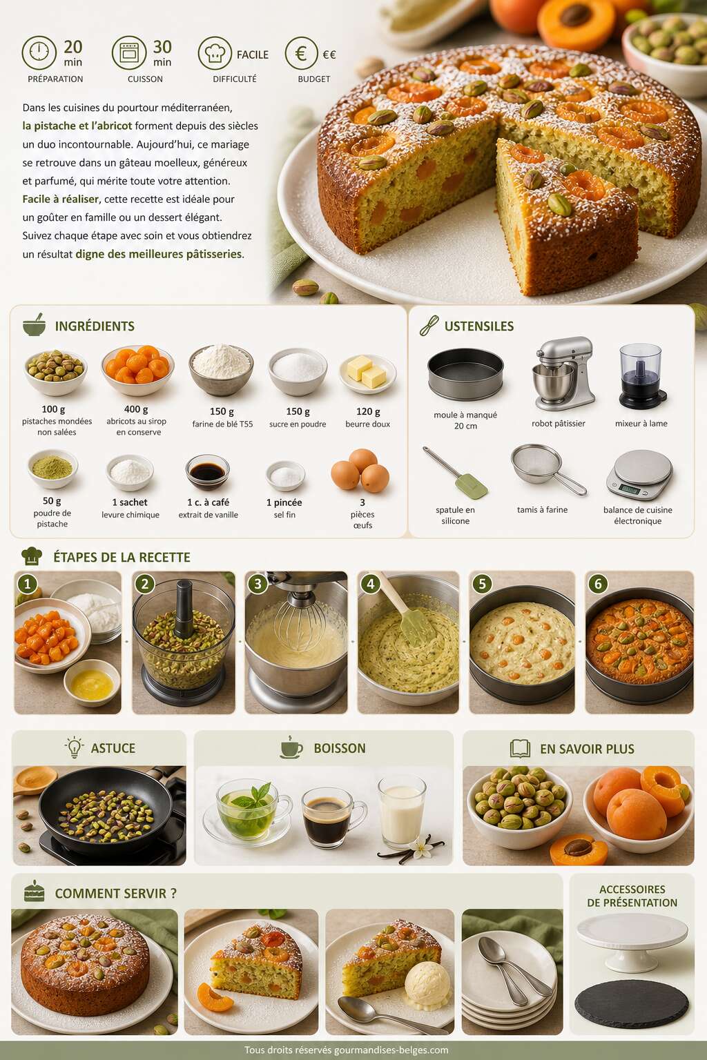 Fiche recette Recette de moelleux aux pistaches et abricots