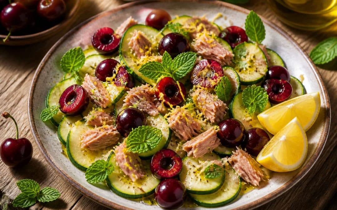 Salade de courgettes à la menthe, thon et cerises de Cyril Lignac : la recette fraîcheur de l'été