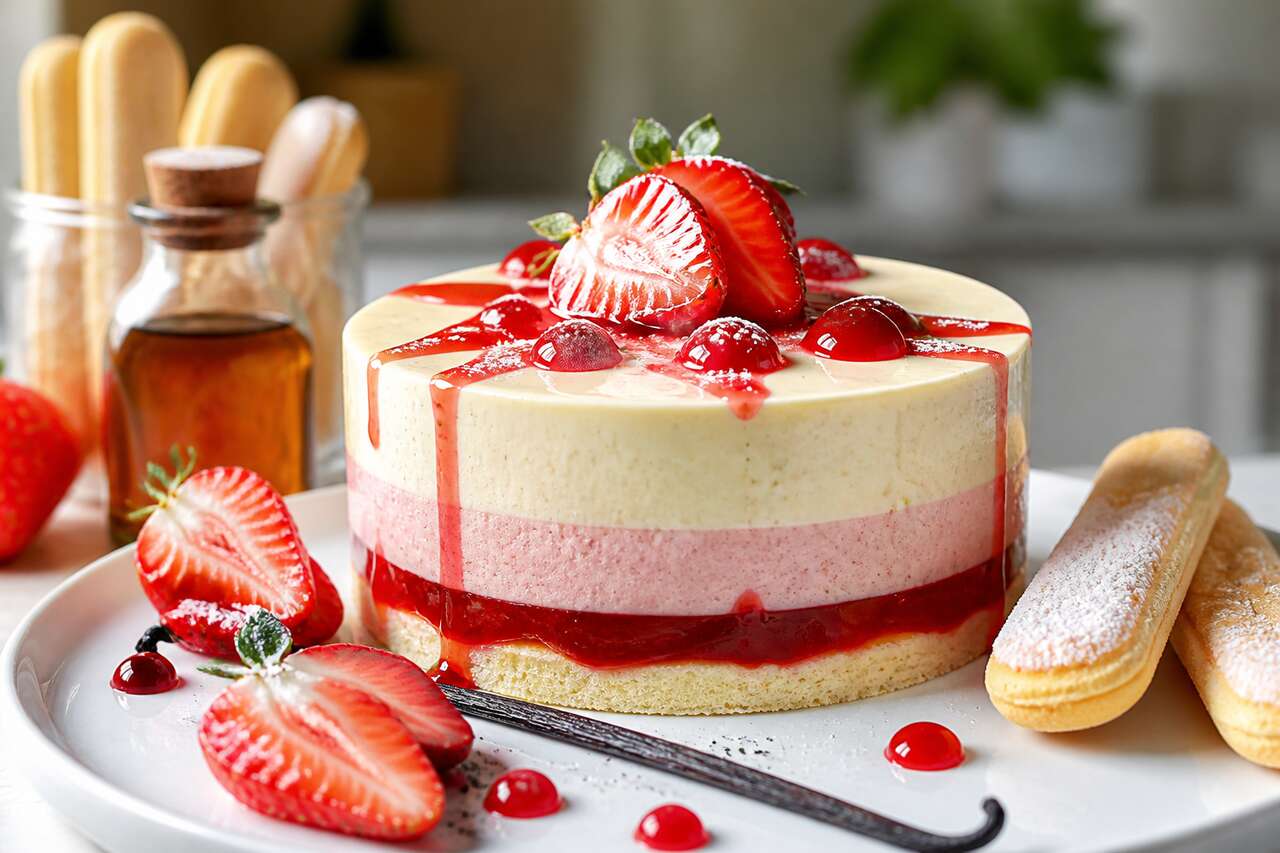 Recette d'entremets aux fraises et à la vanille