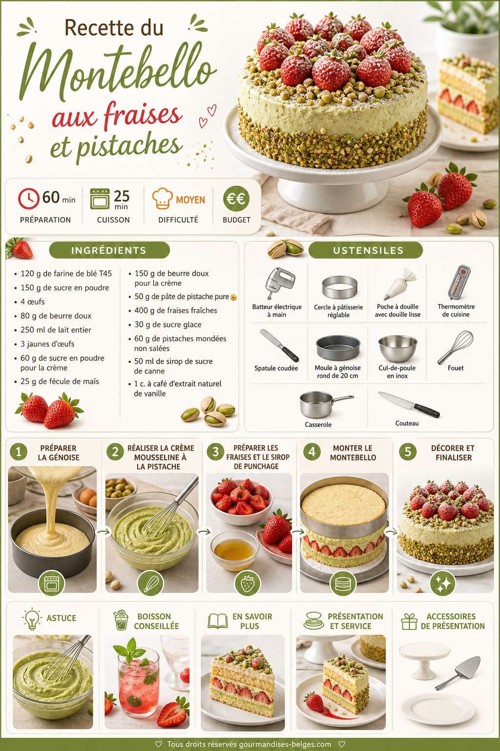 Fiche recette Recette du Montebello aux fraises et pistaches Fiche recette Recette du Montebello aux fraises et pistaches
