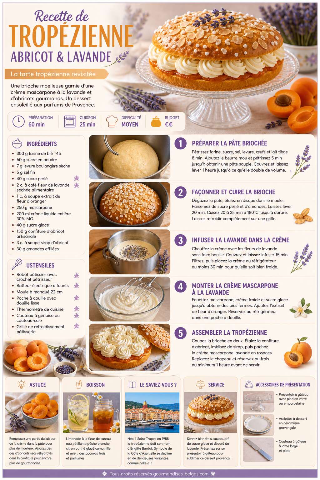 Fiche recette Recette de tropézienne abricot et lavande Fiche recette Recette de tropézienne abricot et lavande