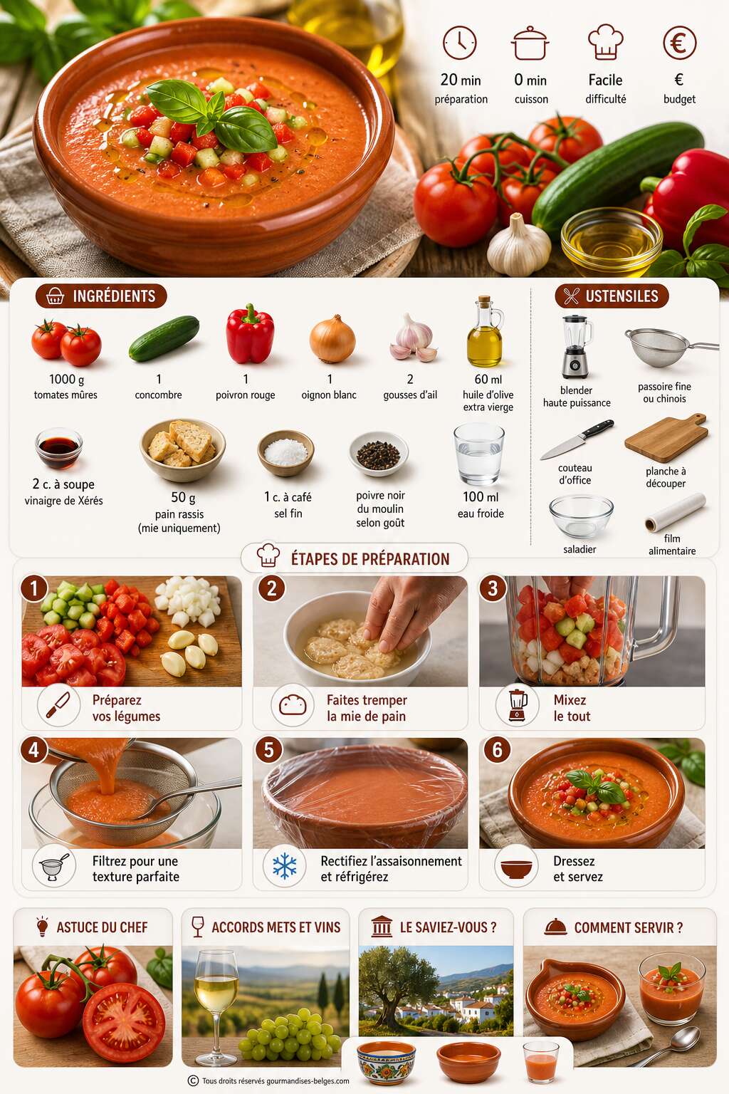 Fiche recette Gaspacho à la tomate : la recette fraîche et savoureuse de l'été Fiche recette Gaspacho à la tomate : la recette fraîche et savoureuse de l'été