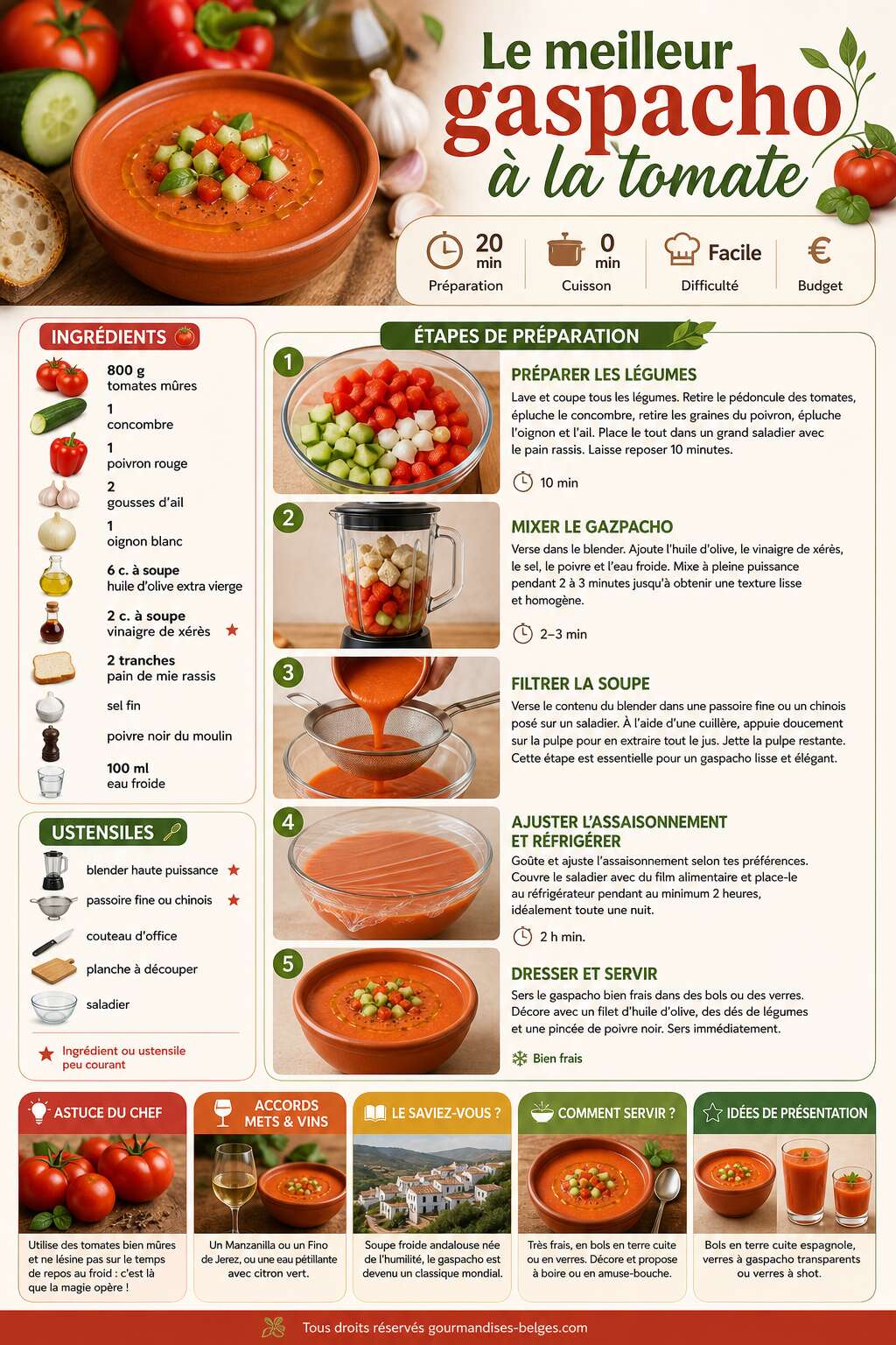 Fiche recette La meilleure recette de gaspacho à la tomate Fiche recette La meilleure recette de gaspacho à la tomate
