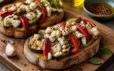 Tartines de feta, pignons de pin, courgettes et poivrons grillés : la recette estivale irrésistible