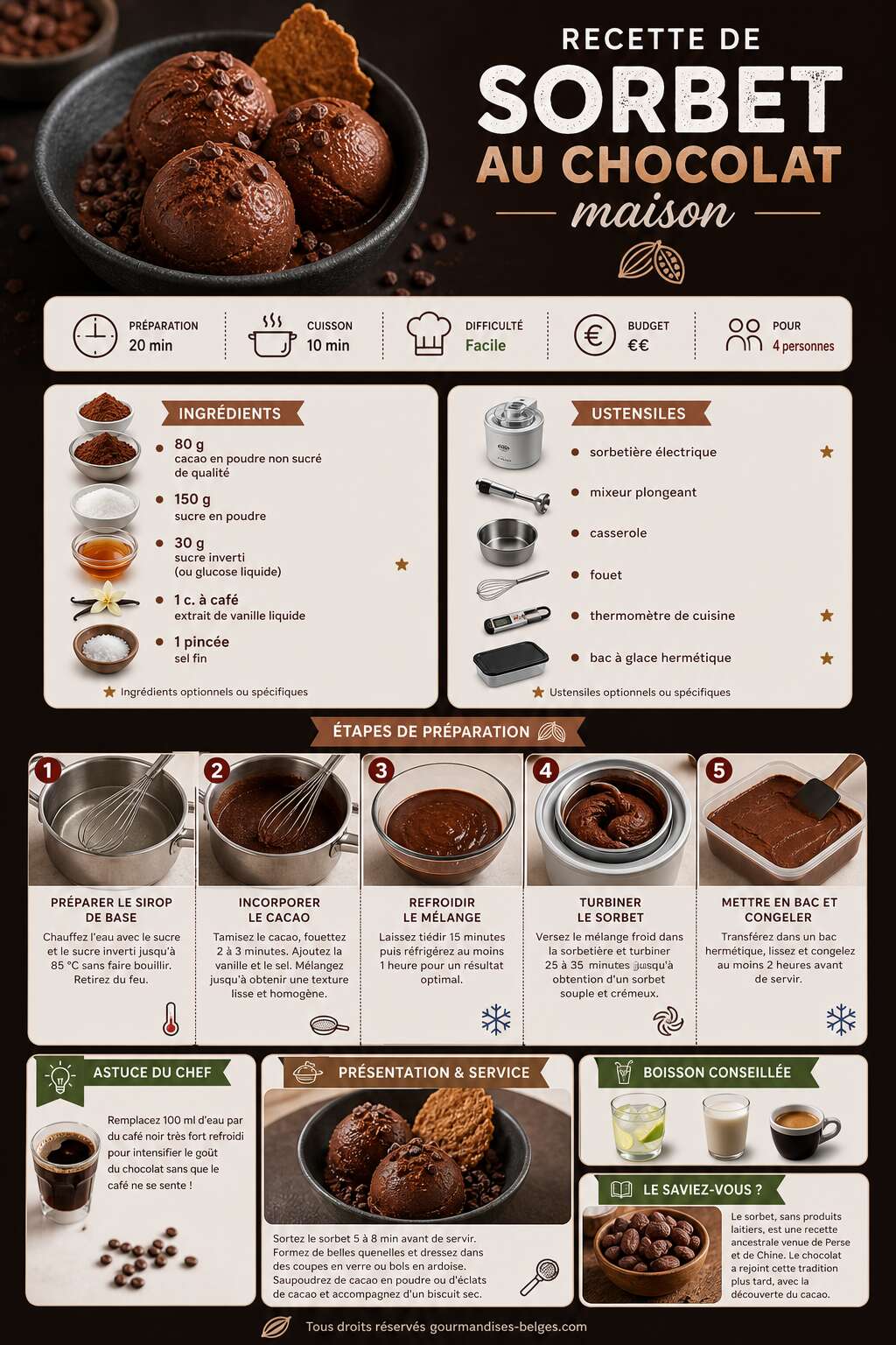 Fiche recette Recette de sorbet au chocolat maison Fiche recette Recette de sorbet au chocolat maison