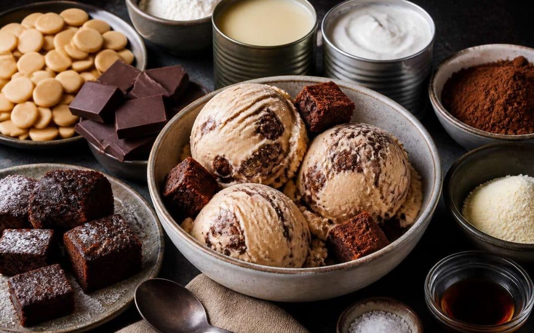 Recette de glace au Dulcey avec éclats de brownie