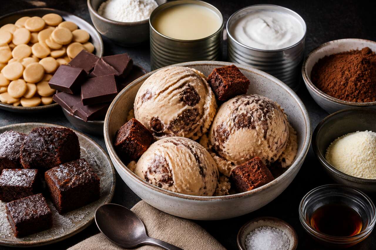 Recette de glace au Dulcey avec éclats de brownie
