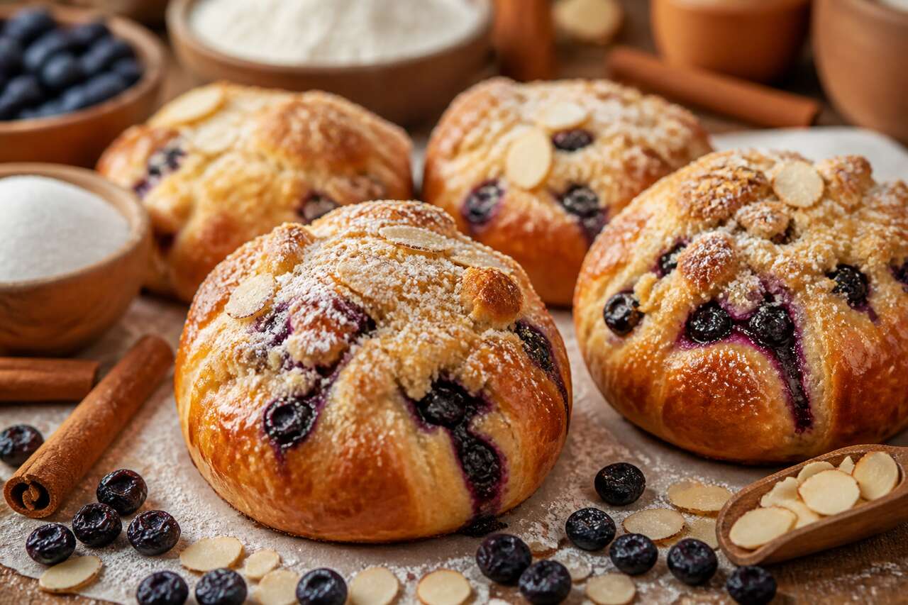 Recette de brioches au streusel et aux myrtilles