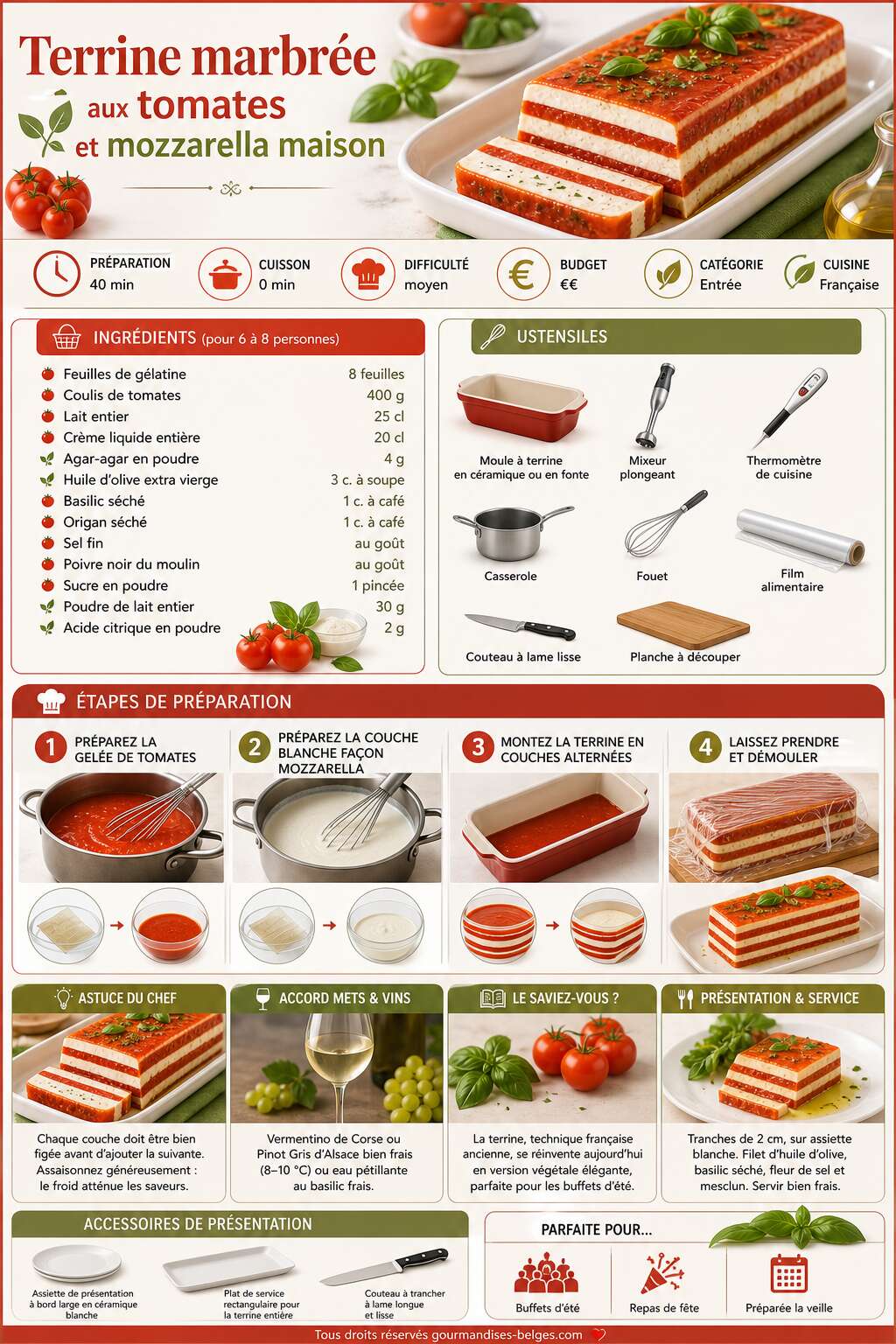 Fiche recette Recette de terrine marbr&eacute;e aux tomates et mozzarella maison