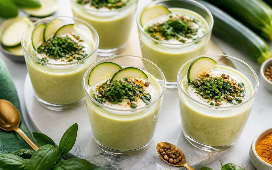Recette de verrines de soupe froide aux courgettes et au curry