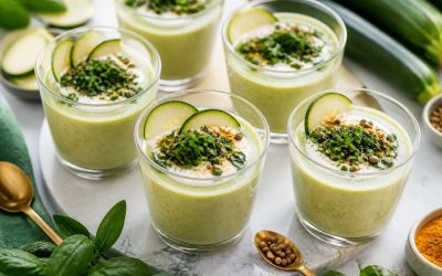 Recette de verrines de soupe froide aux courgettes et au curry