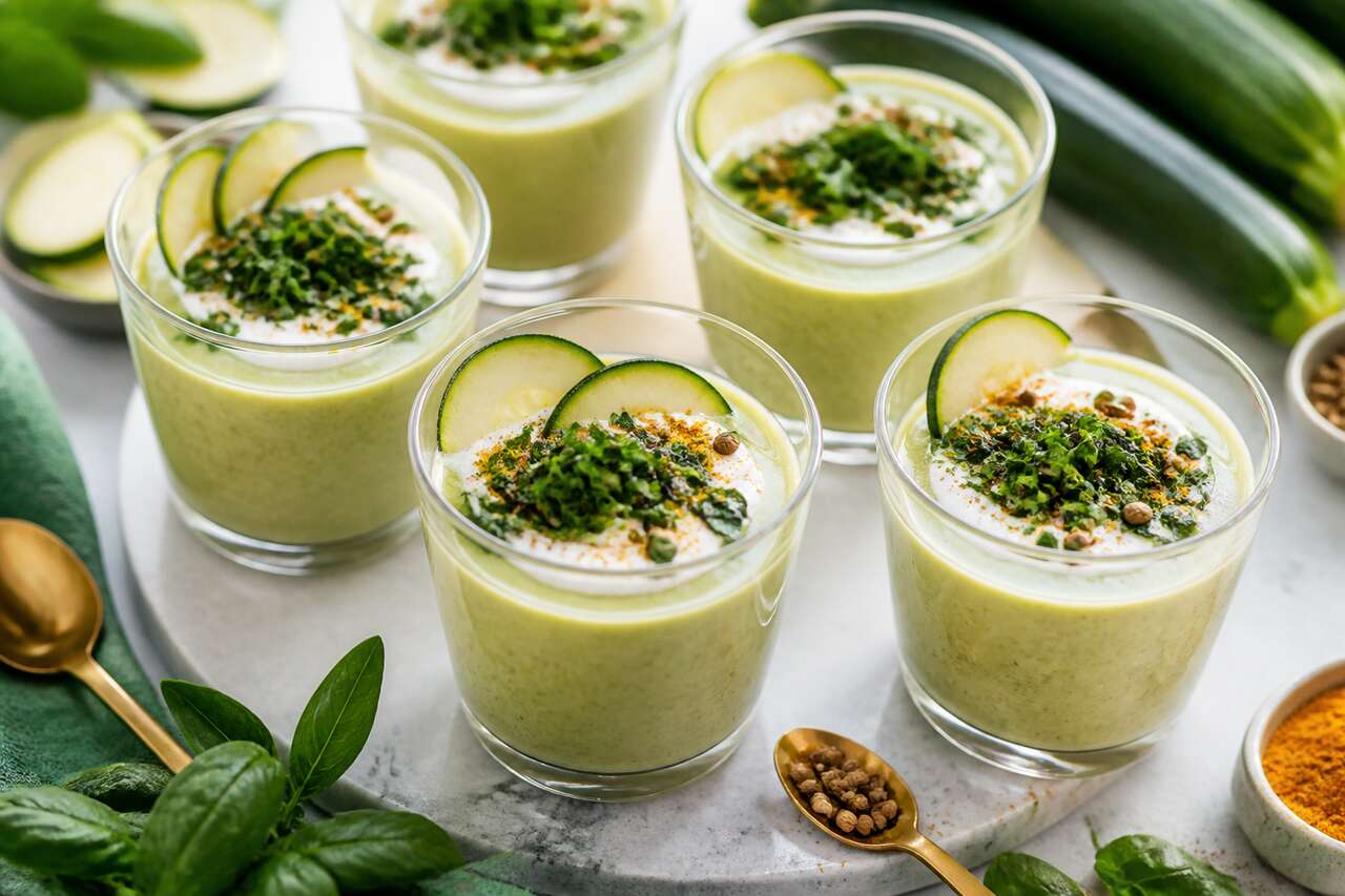 Recette de verrines de soupe froide aux courgettes et au curry