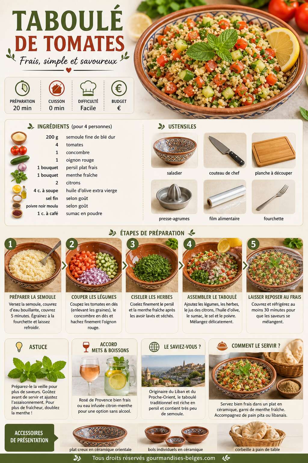 Fiche recette Recette facile de taboul&eacute; de tomates frais et savoureux