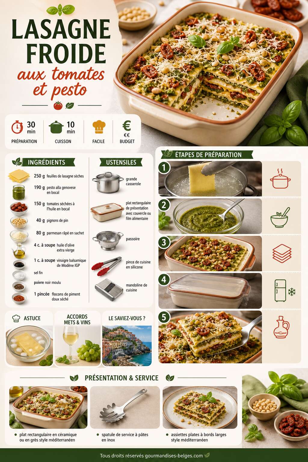 Fiche recette Recette de lasagne froide aux tomates et pesto Fiche recette Recette de lasagne froide aux tomates et pesto