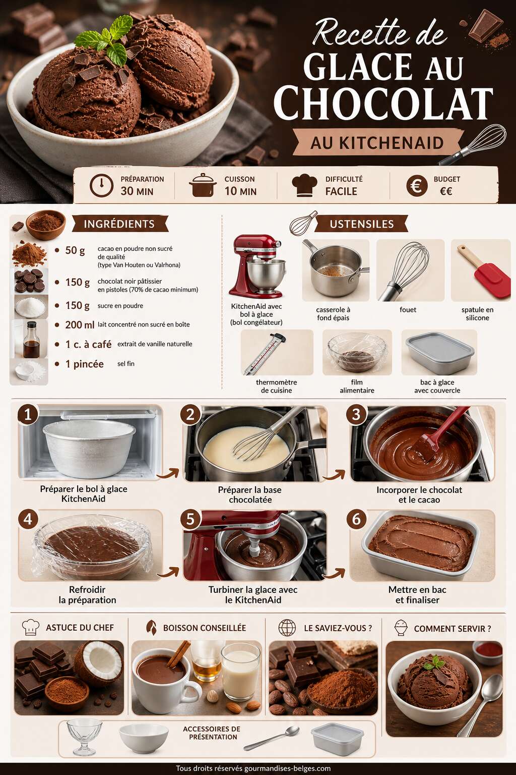 Fiche recette Recette de glace au chocolat au KitchenAid Fiche recette Recette de glace au chocolat au KitchenAid