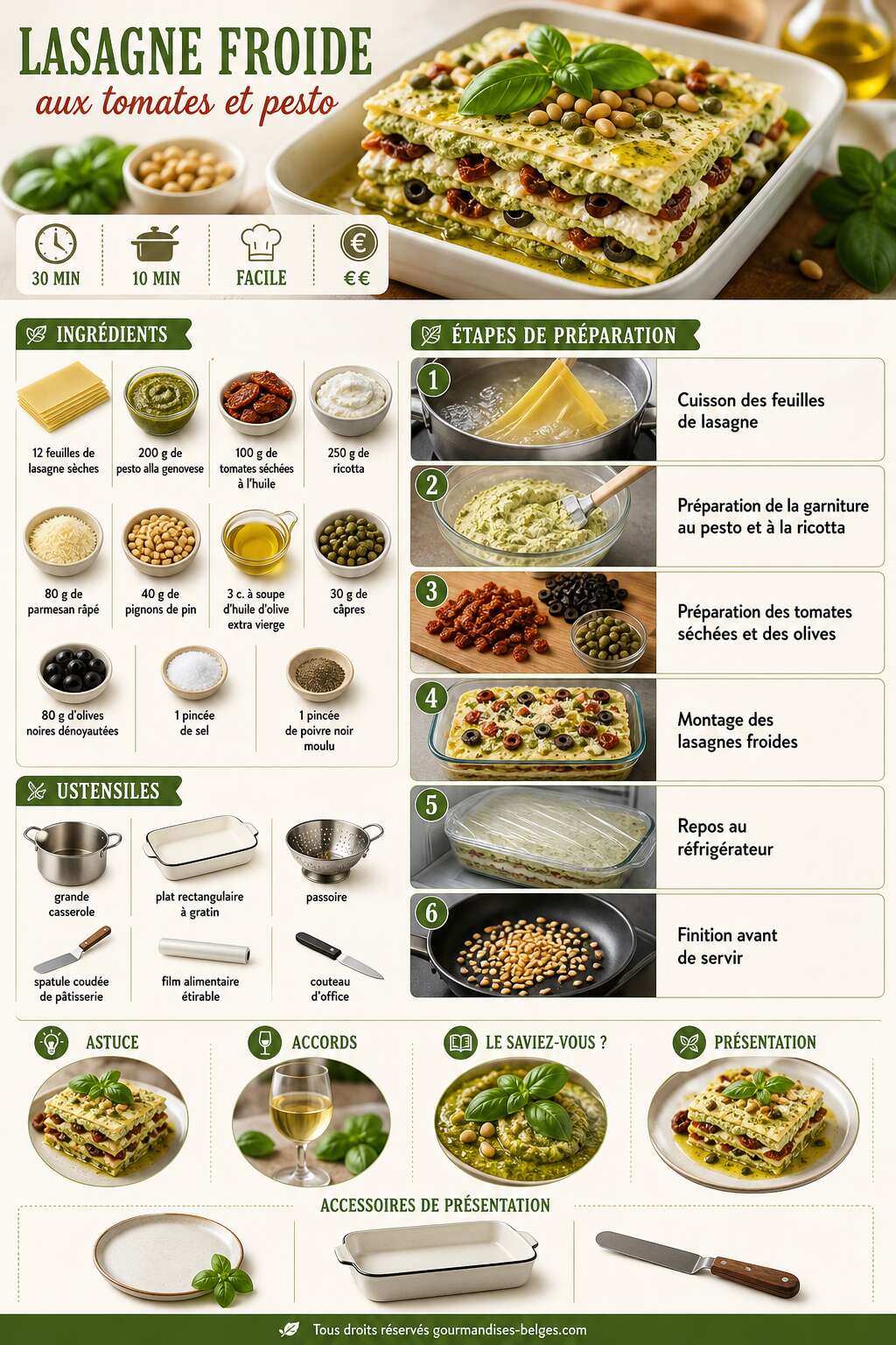 Fiche recette Recette de lasagne froide aux tomates et pesto Fiche recette Recette de lasagne froide aux tomates et pesto