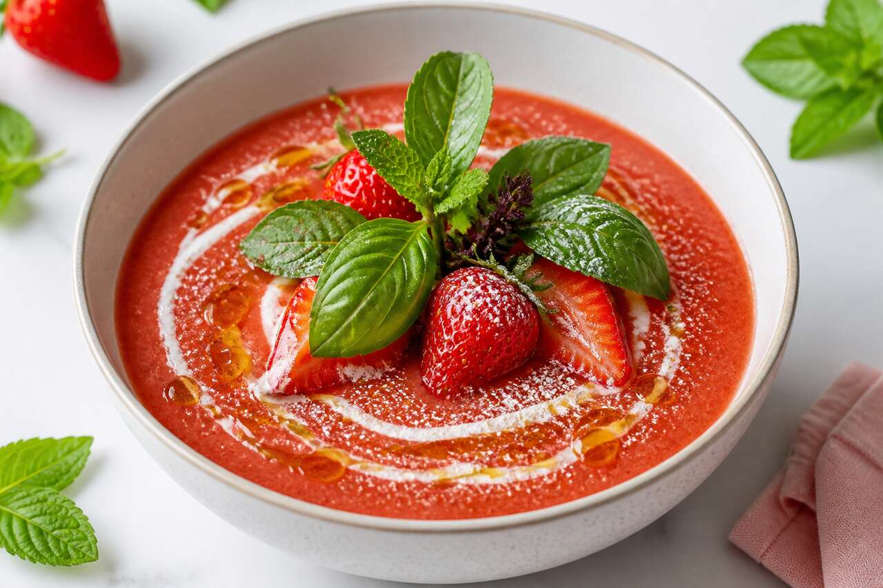 Recette de soupe de fraises au basilic : fraîcheur et gourmandise