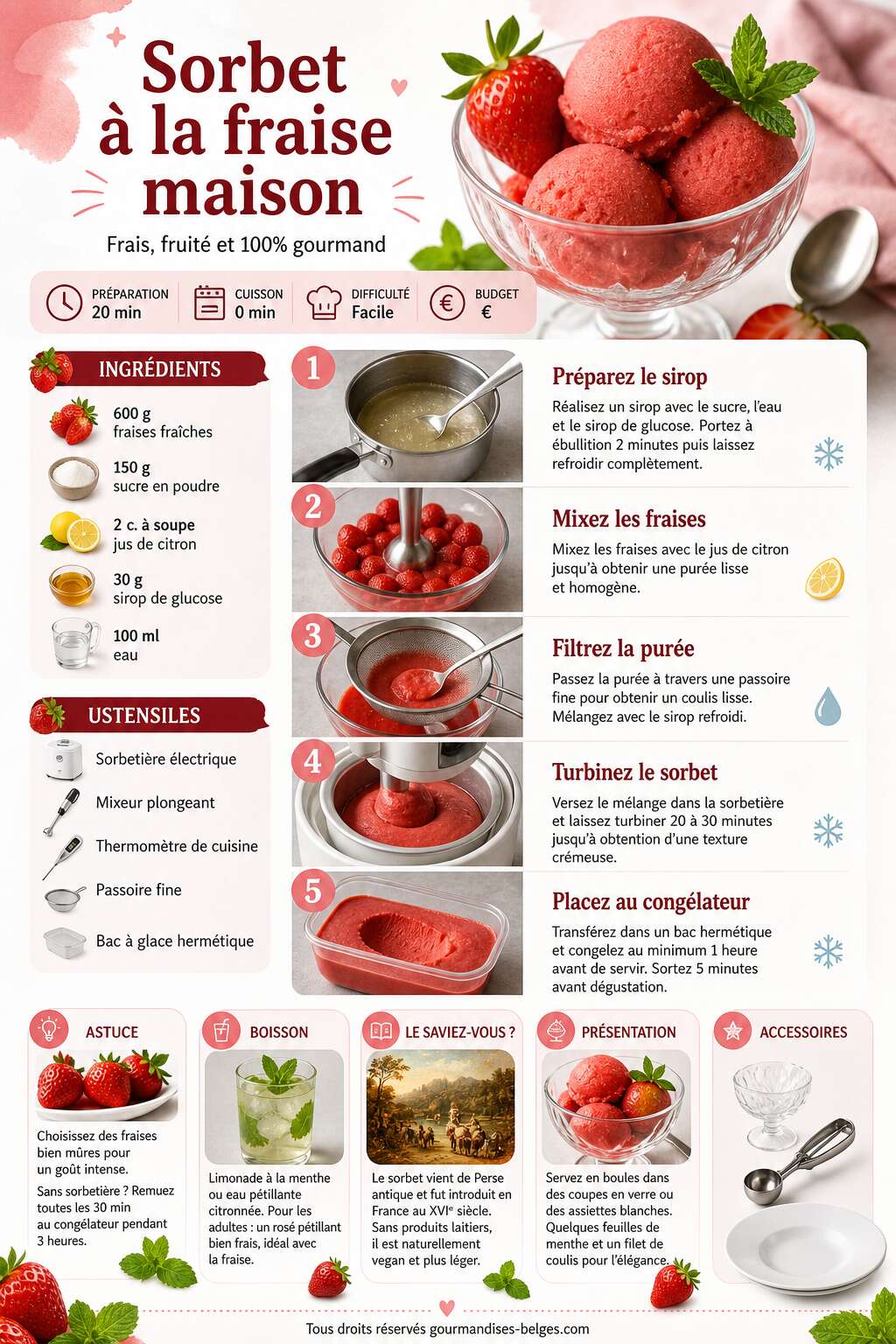 Fiche recette Recette de sorbet à la fraise maison Fiche recette Recette de sorbet à la fraise maison
