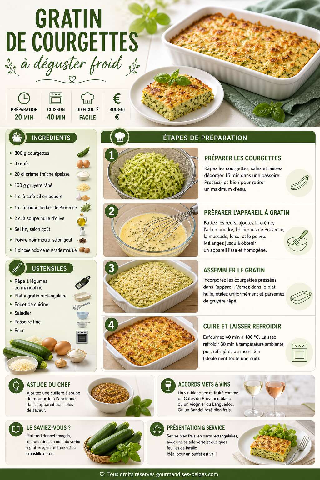 Fiche recette Recette de gratin de courgettes &agrave; d&eacute;guster froid