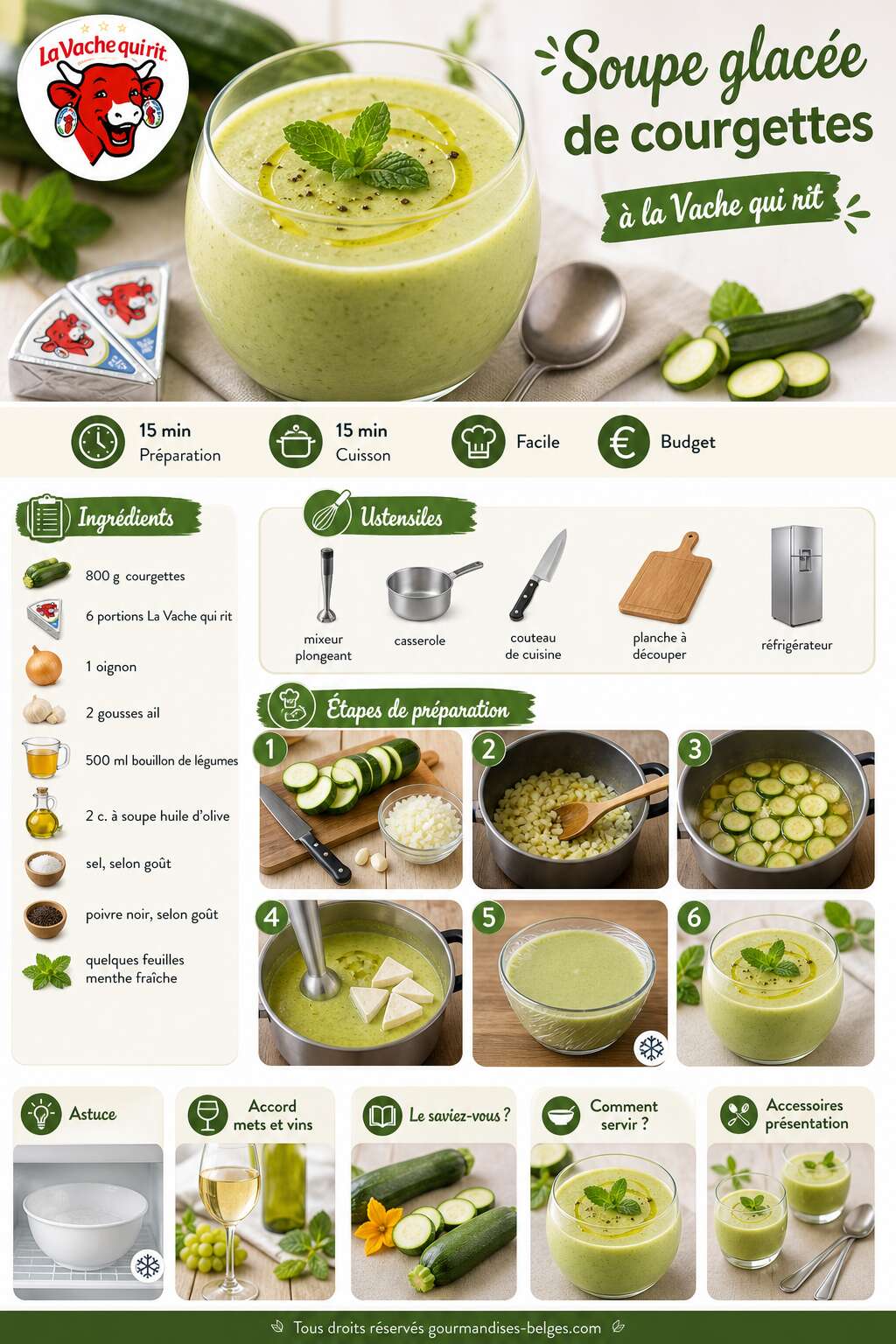 Fiche recette Recette de soupe glac&eacute;e de courgettes &agrave; la Vache qui rit