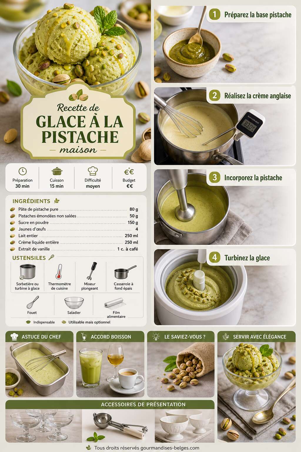 Fiche recette Recette de glace &agrave; la pistache maison