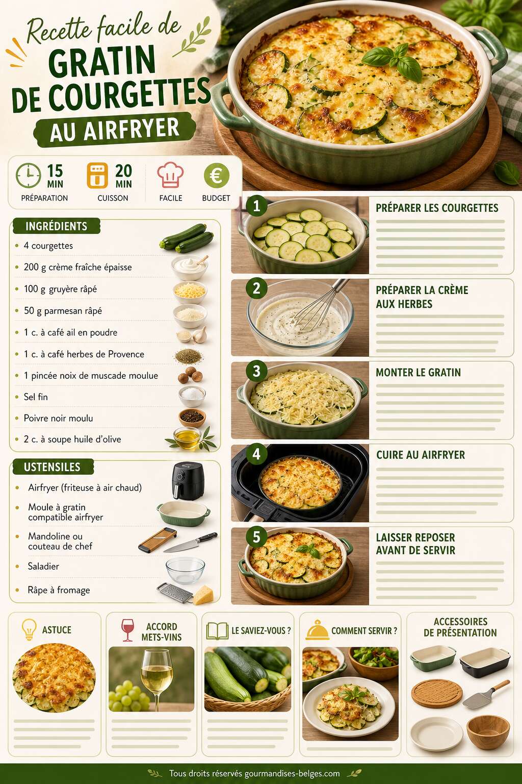 Fiche recette Recette facile de gratin de courgettes au airfryer