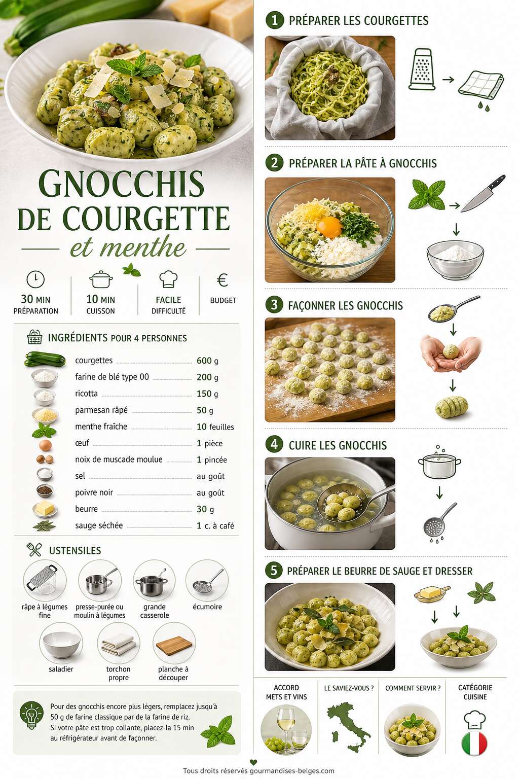 Fiche recette Recette facile de gnocchis de courgette et menthe