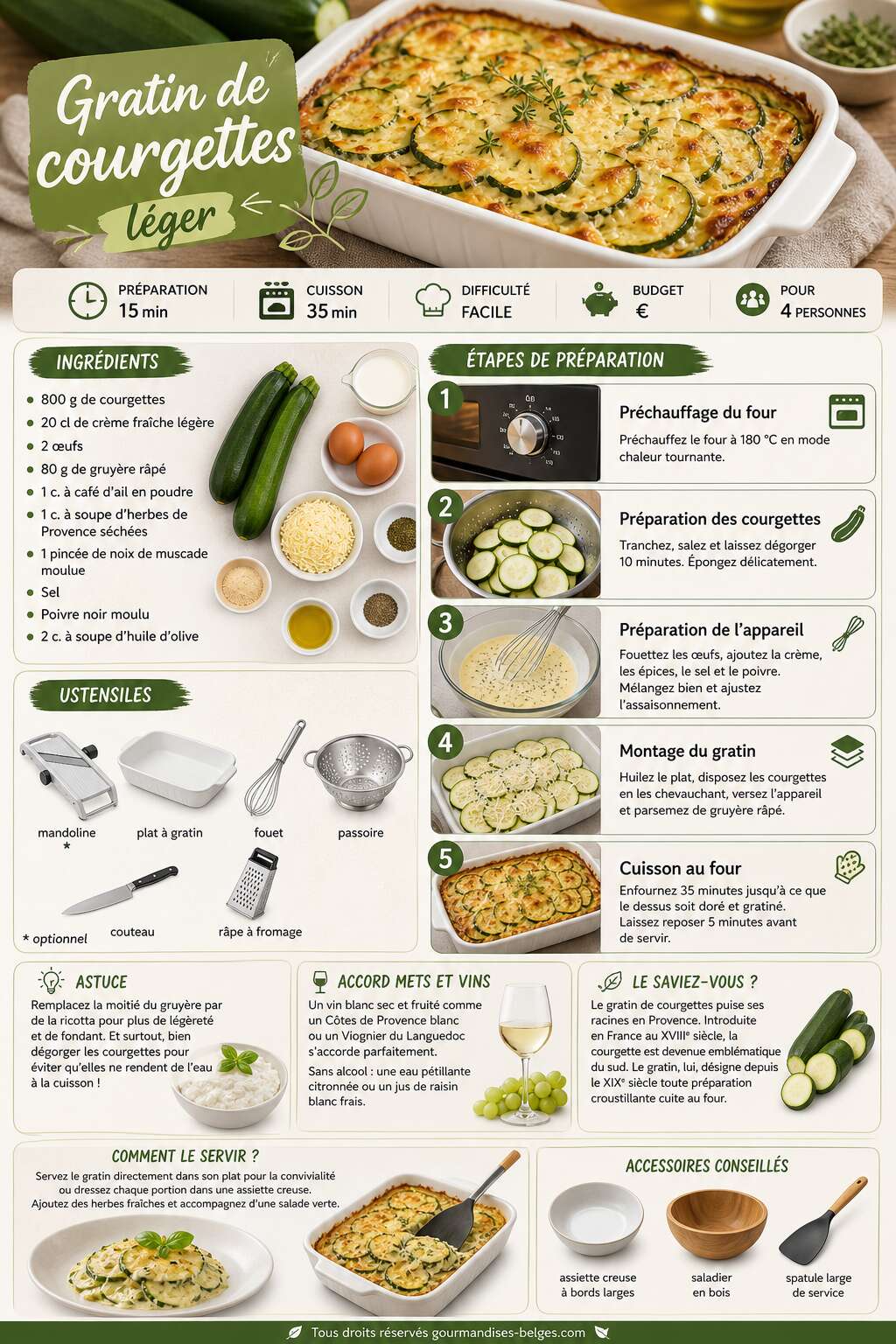 Fiche recette Recette facile de gratin de courgettes l&eacute;ger